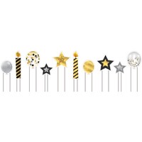 Outdoor Yard Stake Sign Decorations, Gold/Silver, 20.5-in, 10-pk, for New Year's Eve Front_Flat