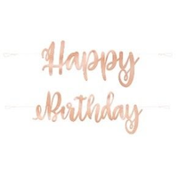 "Happy Birthday" Foil Hanging Garland Banner Decoration, Rose Gold, 7-ft, for Birthday Party Front_Flat