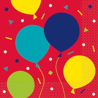 Balloon Birthday Square Paper Disposable Lunch Napkins, Red/Blue, 6.5-in, 16-pk, 2-ply, for Birthday Party Overhead_Flat