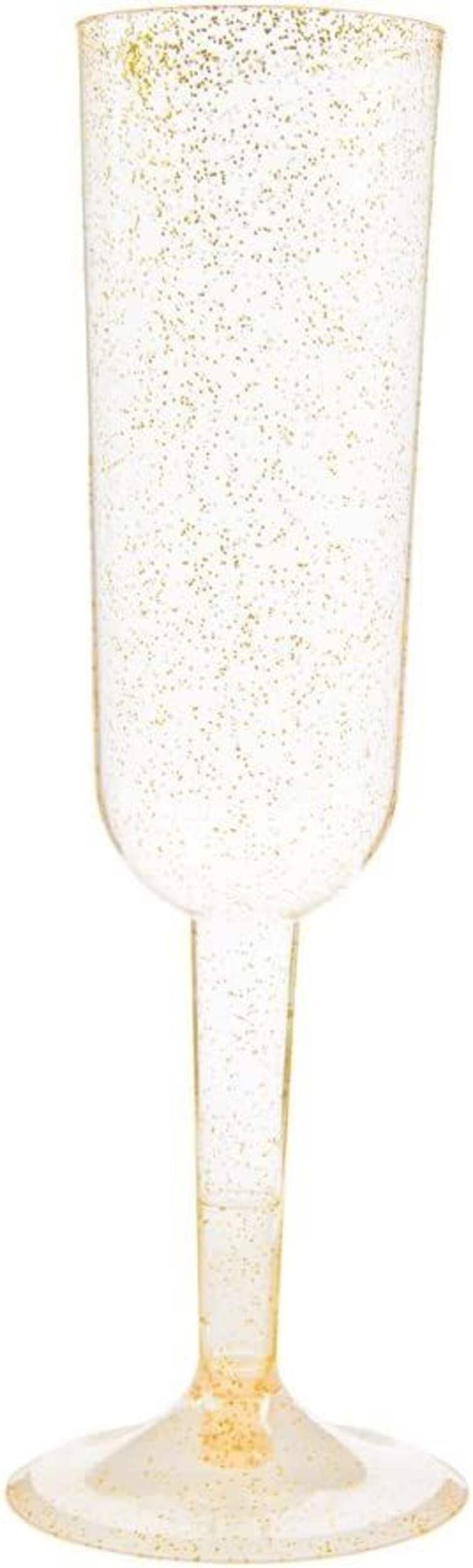 Flûtes à champagne en plastique dorées scintillantes Unique Front_Flat