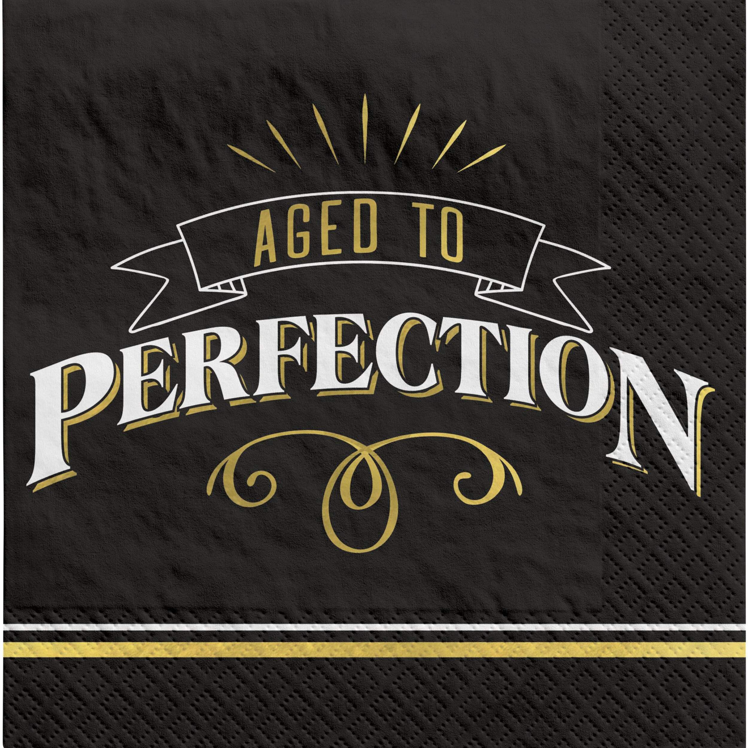 Better with Age "Aged to Perfection" Square Paper Disposable Lunch Napkins, Black/Gold, 6.5-in, 16-pk, 2-ply, for Birthday Party Overhead_Flat
