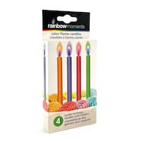 Jumbo Colour Flame Wax Candles, Orange/Purple/Red/Green, 3.9-in, 4-pk, for Birthday Party Front_Three_Fourths_Angled_Right