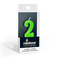 "2" Number Wax Candle, Green, 3.9-in, for Birthday Party/Anniversary Front_Three_Fourths_Angled_Right