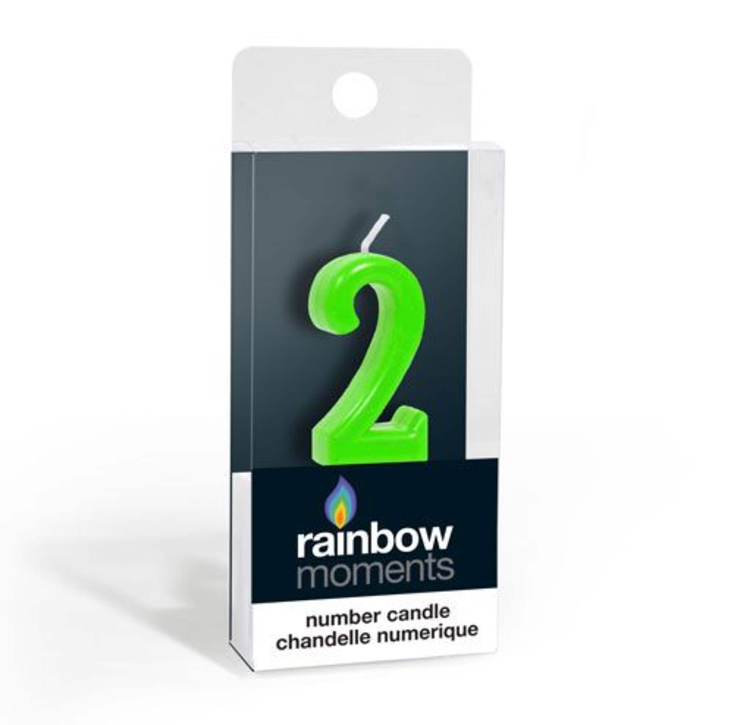 "2" Number Wax Candle, Green, 3.9-in, for Birthday Party/Anniversary Front_Three_Fourths_Angled_Right