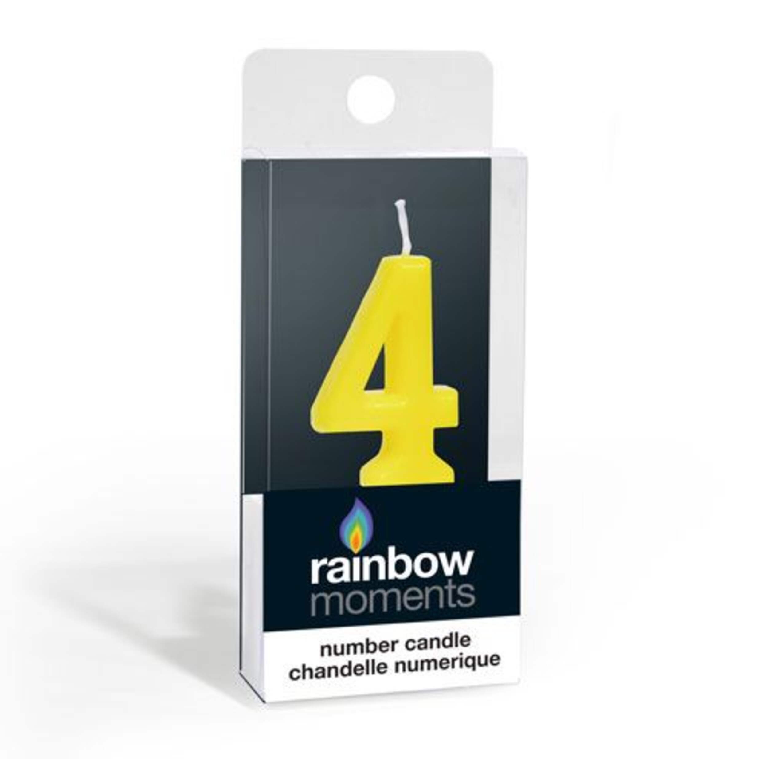 "4" Number Wax Candle, Yellow, 3.9-in, for Birthday Party/Anniversary Front_Three_Fourths_Angled_Right