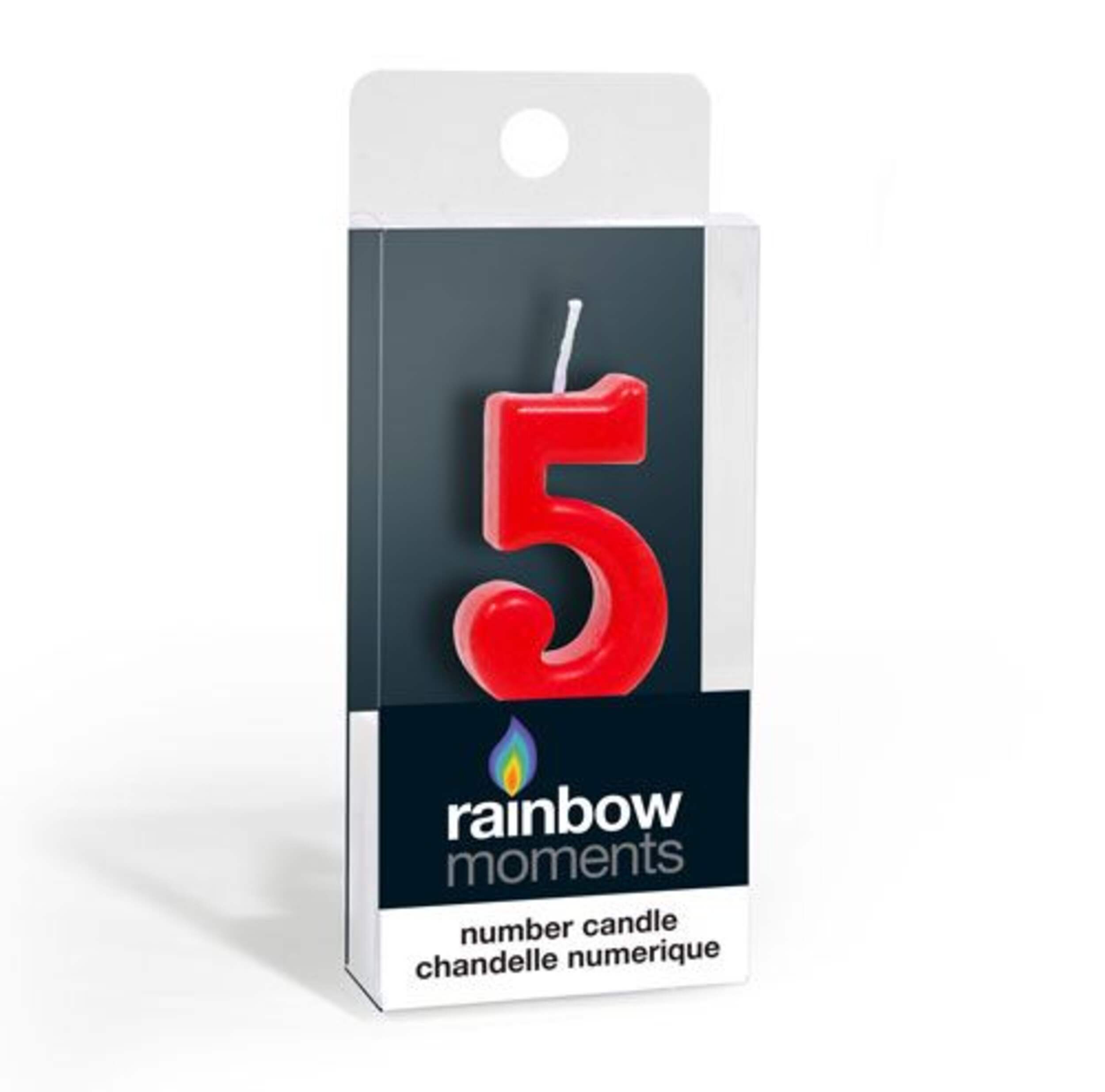 "5" Number Wax Candle, Red, 3.9-in, for Birthday Party/Anniversary Front_Three_Fourths_Angled_Right