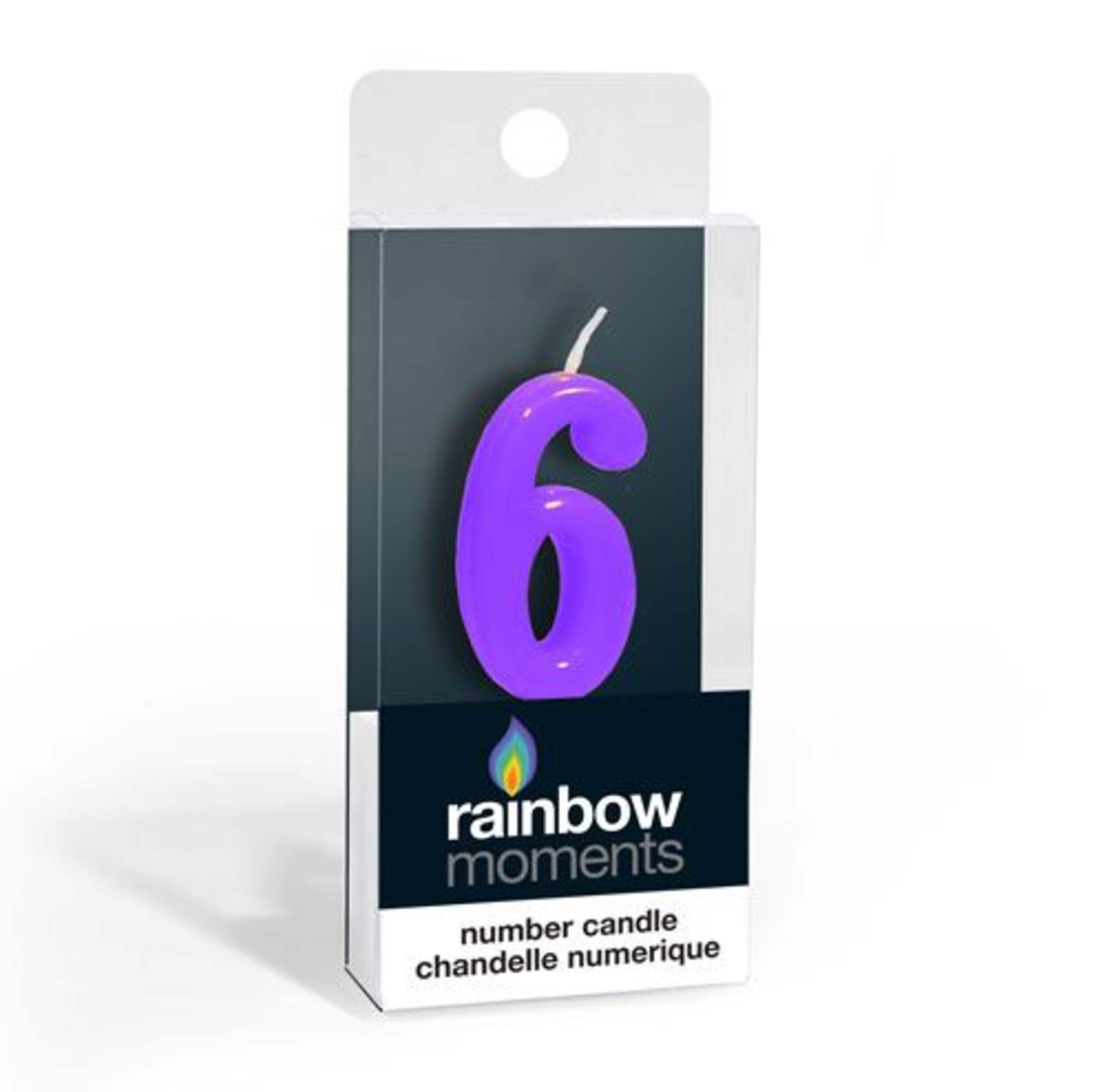 "6" Number Wax Candle, Purple, 3.9-in, for Birthday Party/Anniversary Front_Three_Fourths_Angled_Right