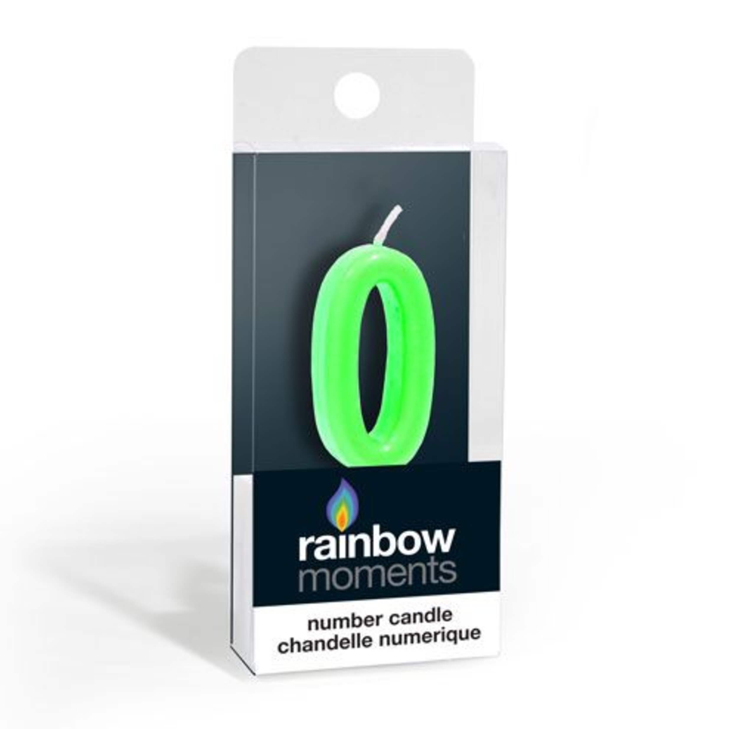 "0" Number Wax Candle, Green, 3.9-in, for Birthday Party/Anniversary Front_Three_Fourths_Angled_Right