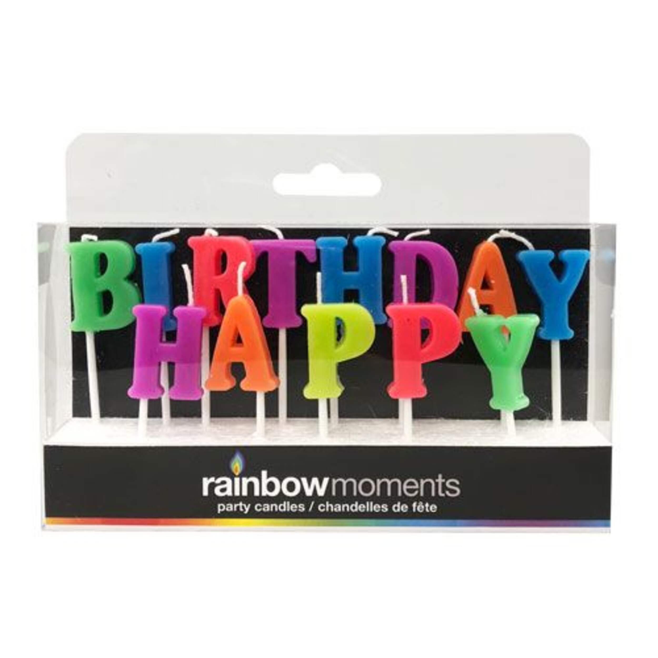 "Happy Birthday" Letter Wax Candles, Multi-Coloured, 1-in, 13-pk, for Birthday Party Front_Flat