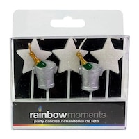 Champagne & Stars Wax Candles, White, 1.2-in, 5-pk, for New Year's Eve Front_Flat
