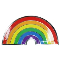 Rainbow Paper Disposable Lunch Plates, Multi-Coloured, 9-in, 8-pk, for Pride/Summer Party Overhead_Flat