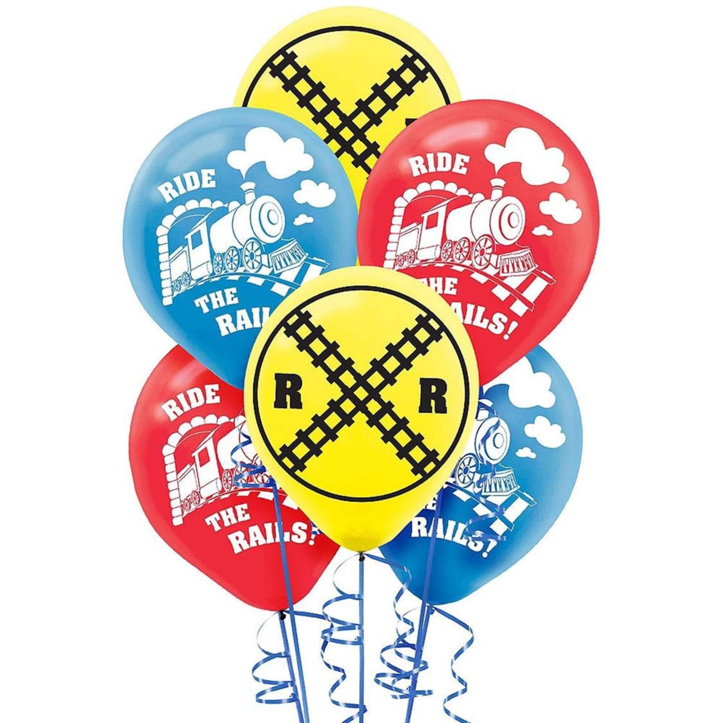 Train Birthday Party Latex Balloons, Red/Blue/Yellow, 6-pk Front_Flat