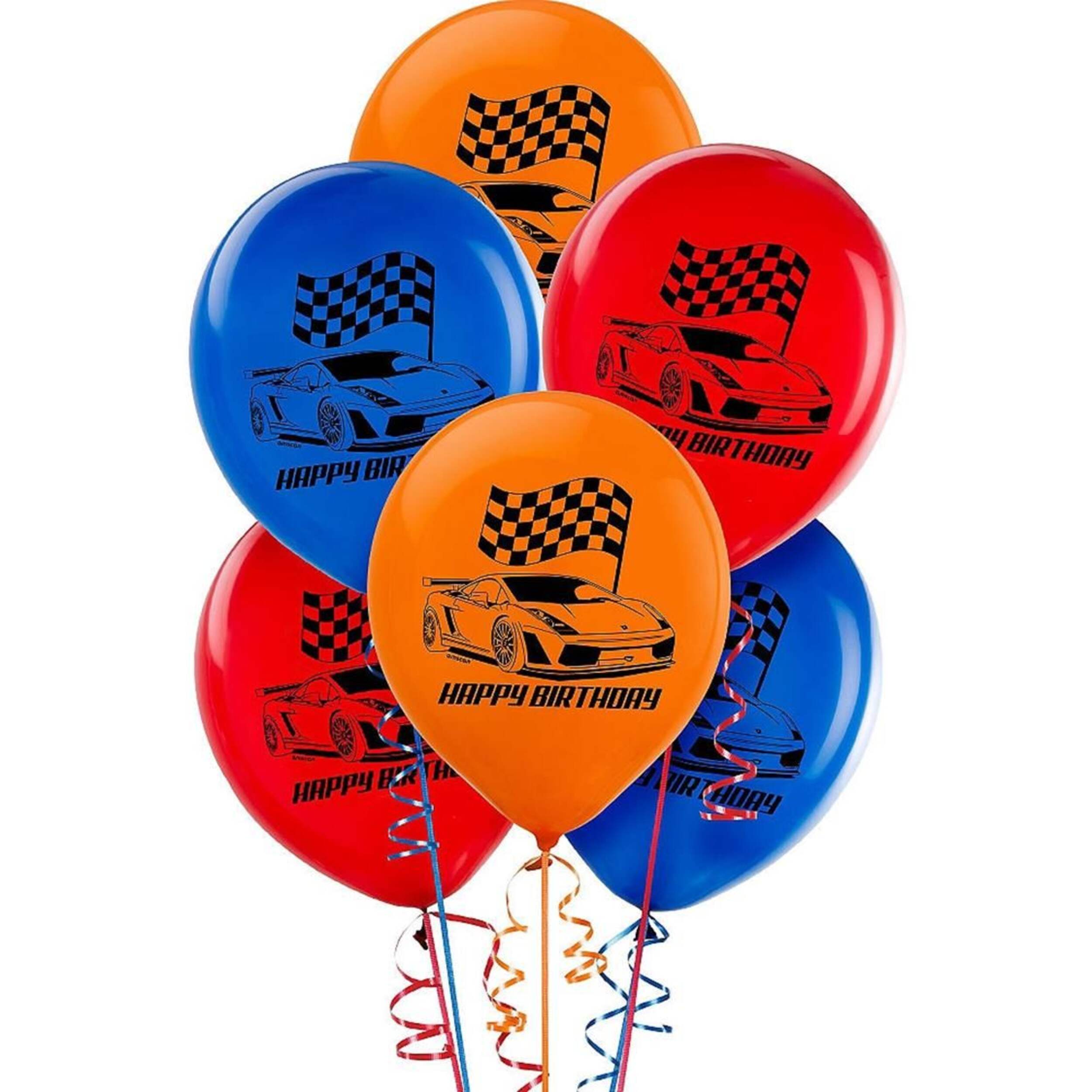 Mattel Hot Wheels Round Latex Balloons, Orange/Red/Blue, 12-in, 6-pk, for Birthday Party Composite_or_Mixed
