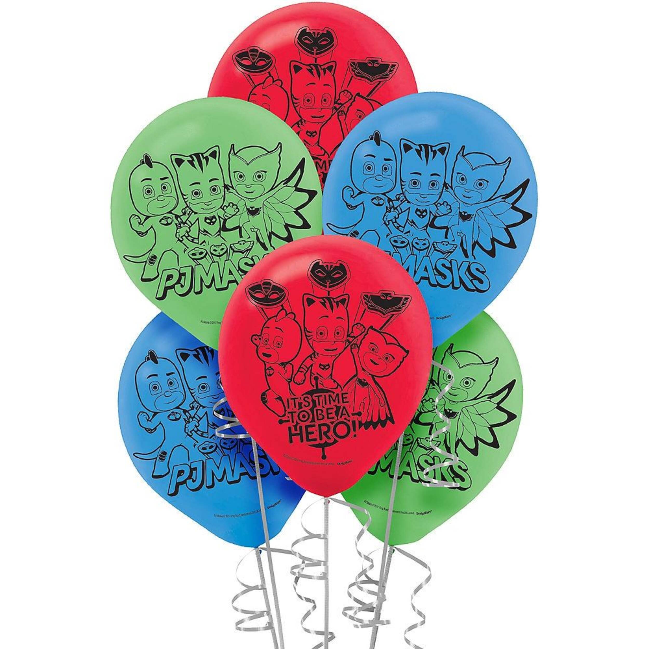 Ballons en latex Pyjamasques It's Time To Be A Hero, rouge/bleu/vert, 12 po, paq. 6, pour fête d'anniversaire Front_Flat