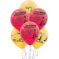 Disney Cars "McQueen" Round Latex Balloons, Red/Yellow, 12-in, 6-pk, for Birthday Party Composite_or_Mixed