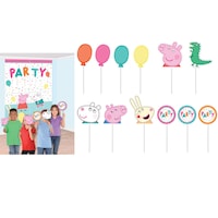 Nickelodeon Peppa Pig Plastic Scene Setter Background Decoration with Photo Booth Props, White/Multi-Coloured, 14.5-in, 16-pk, for Birthday Party