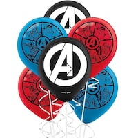 Ballons en latex ronds Disney Marvel Avengers, bleu/rouge/noir, 12 po, paq. 6, pour fête d'anniversaire