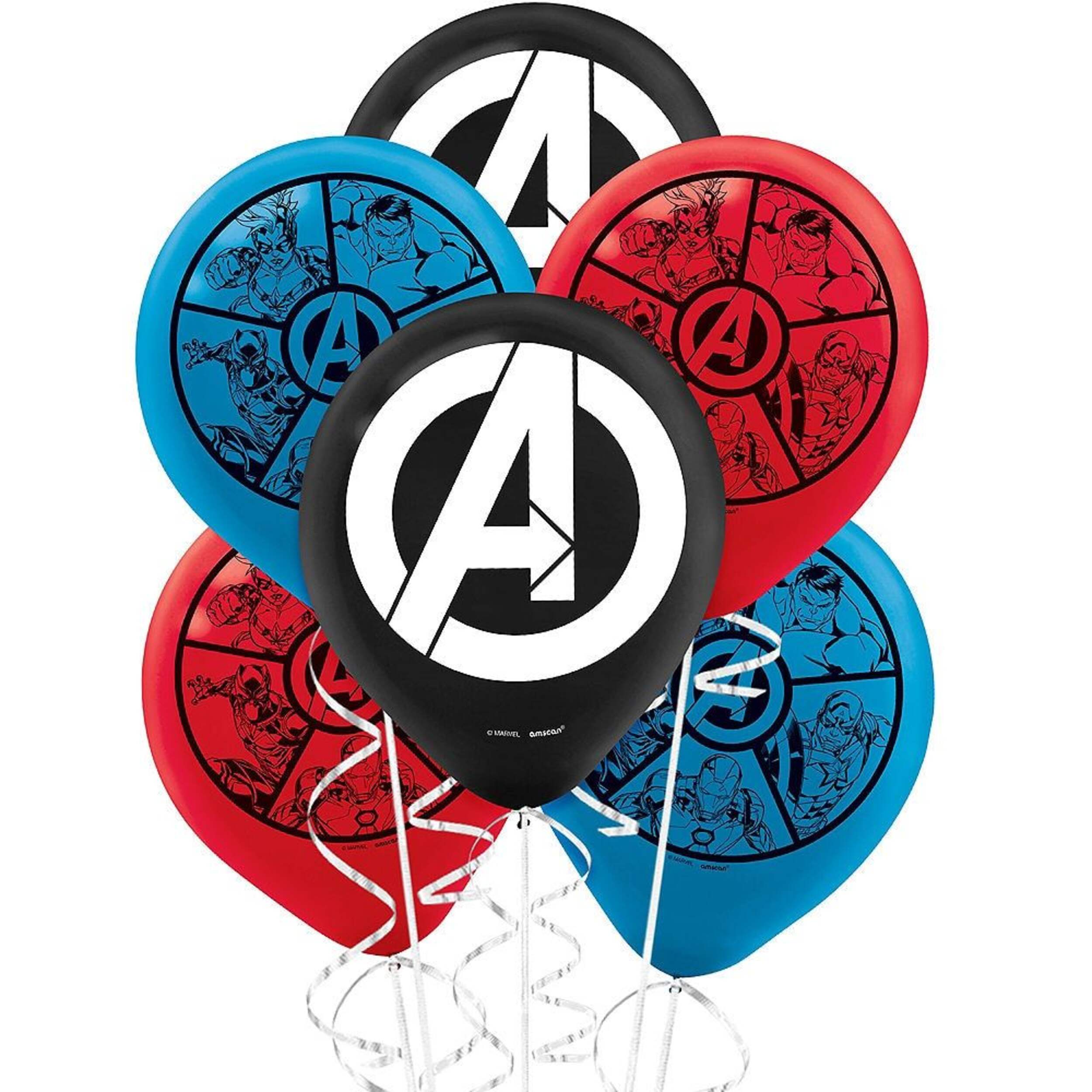 Disney Marvel Avengers Round Latex Balloons, Blue/Red/Black, 12-in, 6-pk, for Birthday Party Composite_or_Mixed