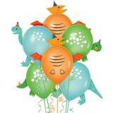 Trousse de décoration ballon en latex rond Dino-Mite, bleu/orange/vert, 12 po, paq. 6, pour fête d'anniversaire Front_Flat