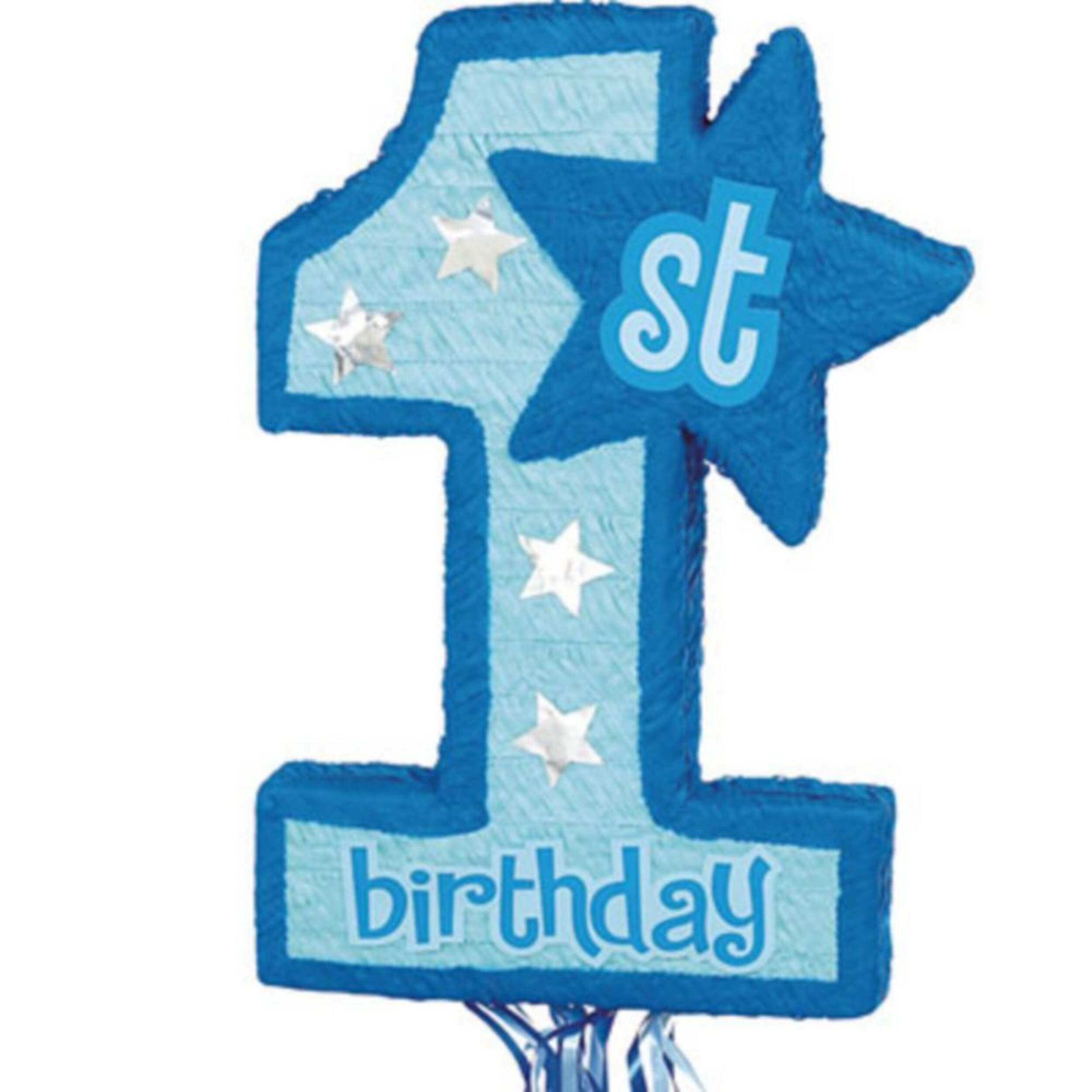 Pull String Blue 1st Birthday Pinata Front_Flat