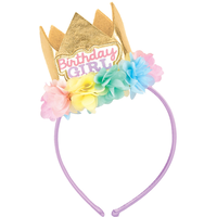 1st Birthday "Birthday Girl" Flower Crown Headband, Gold/Multi-Coloured, One Size, Wearable Accessory for Birthdays Front_Flat