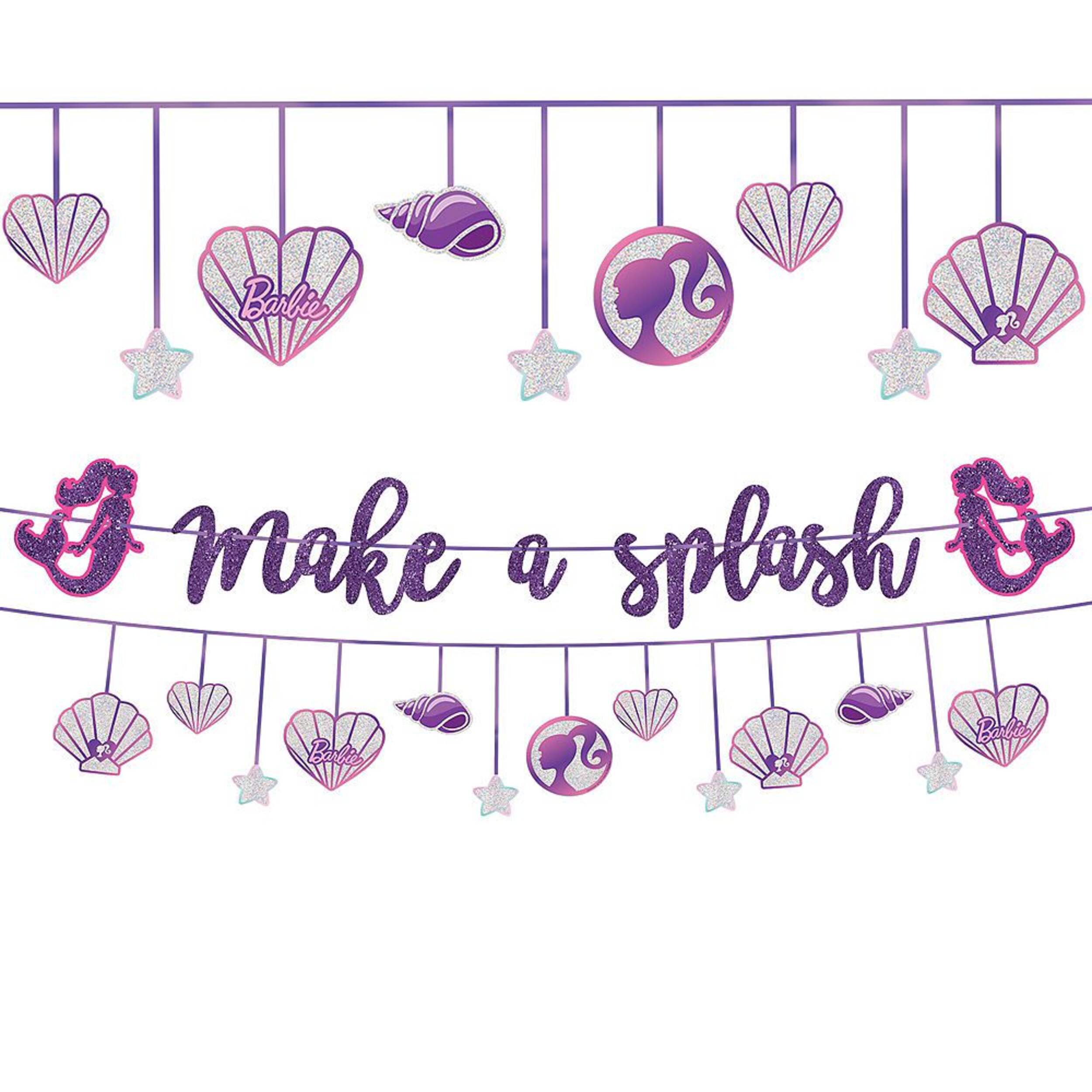 Glitter Mermaid Barbie Birthday Party Banner Decoration, 12-ft Front_Flat