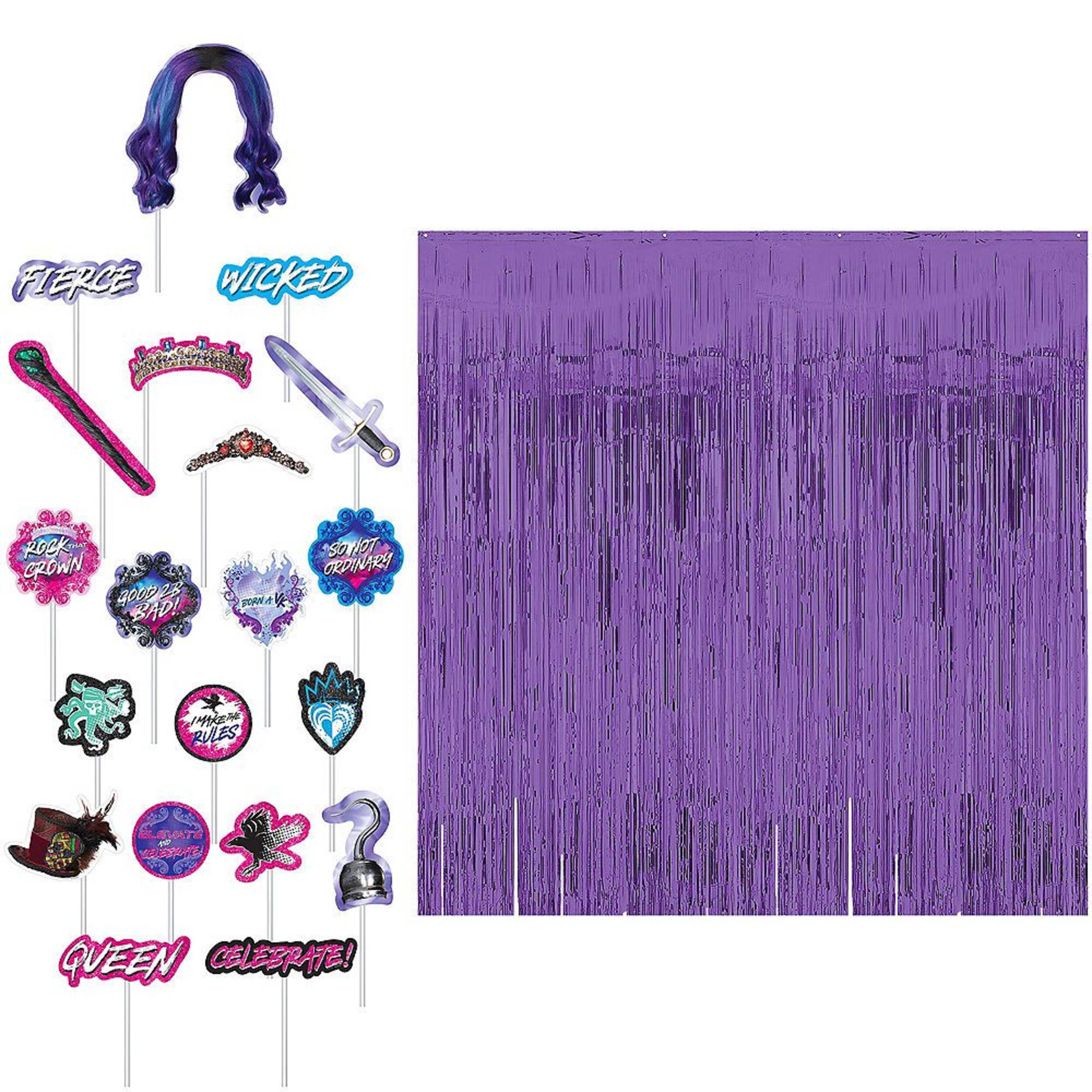 Décor mural avec accessoires de cabine photo pour fête d'anniversaire Disney Les Descendants 3 Front_Flat