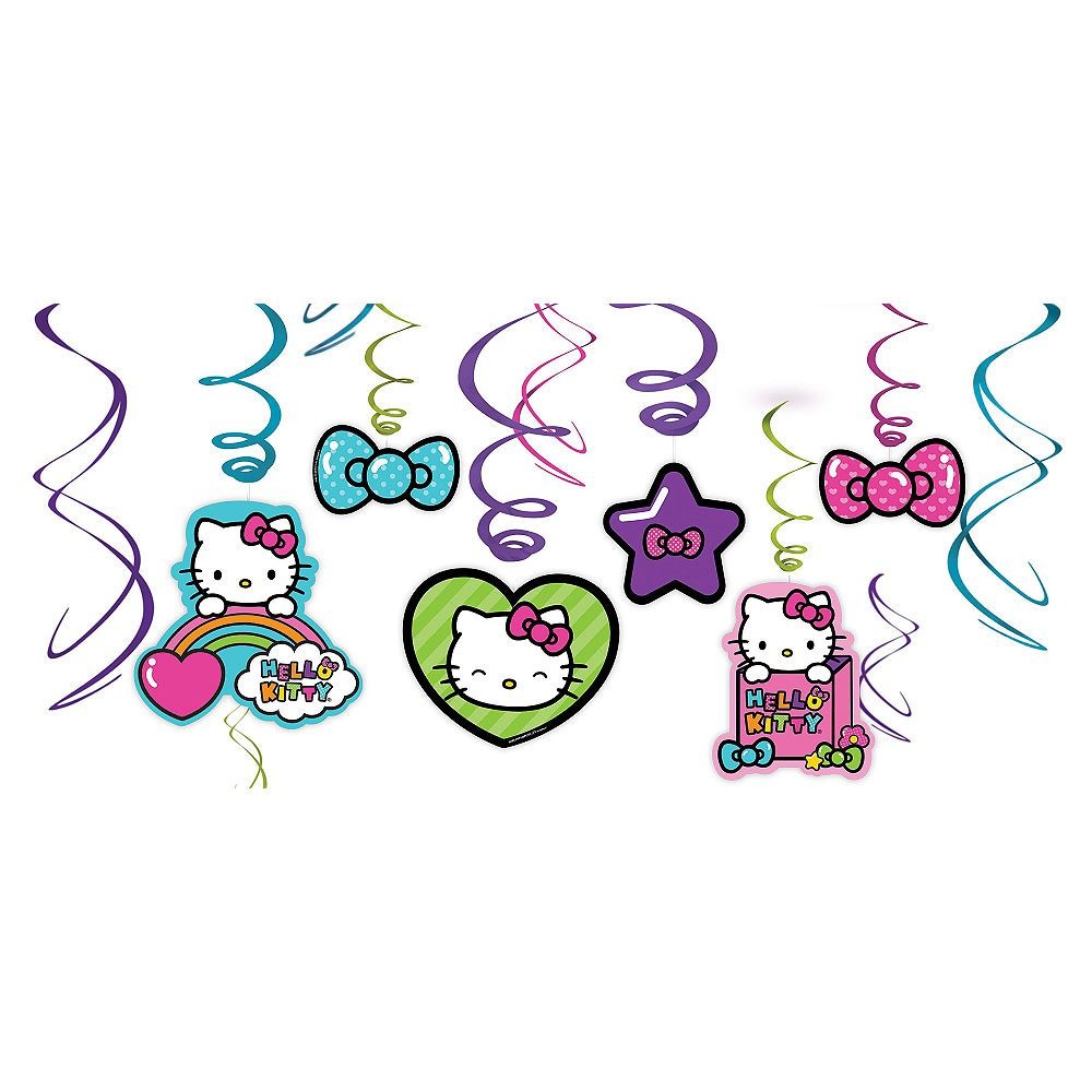 Hello Kitty Rainbow Easy to Hang Swirl Birthday Party Decorations, 12