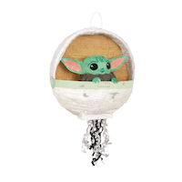 Disney Star Wars Mandalorian Baby Yoda Pinata Hanging Pull String Decoration, White/Green, 17.5-in, Holds 2lb of Pinata Filler, for Birthday Parties Front_Angled_Right