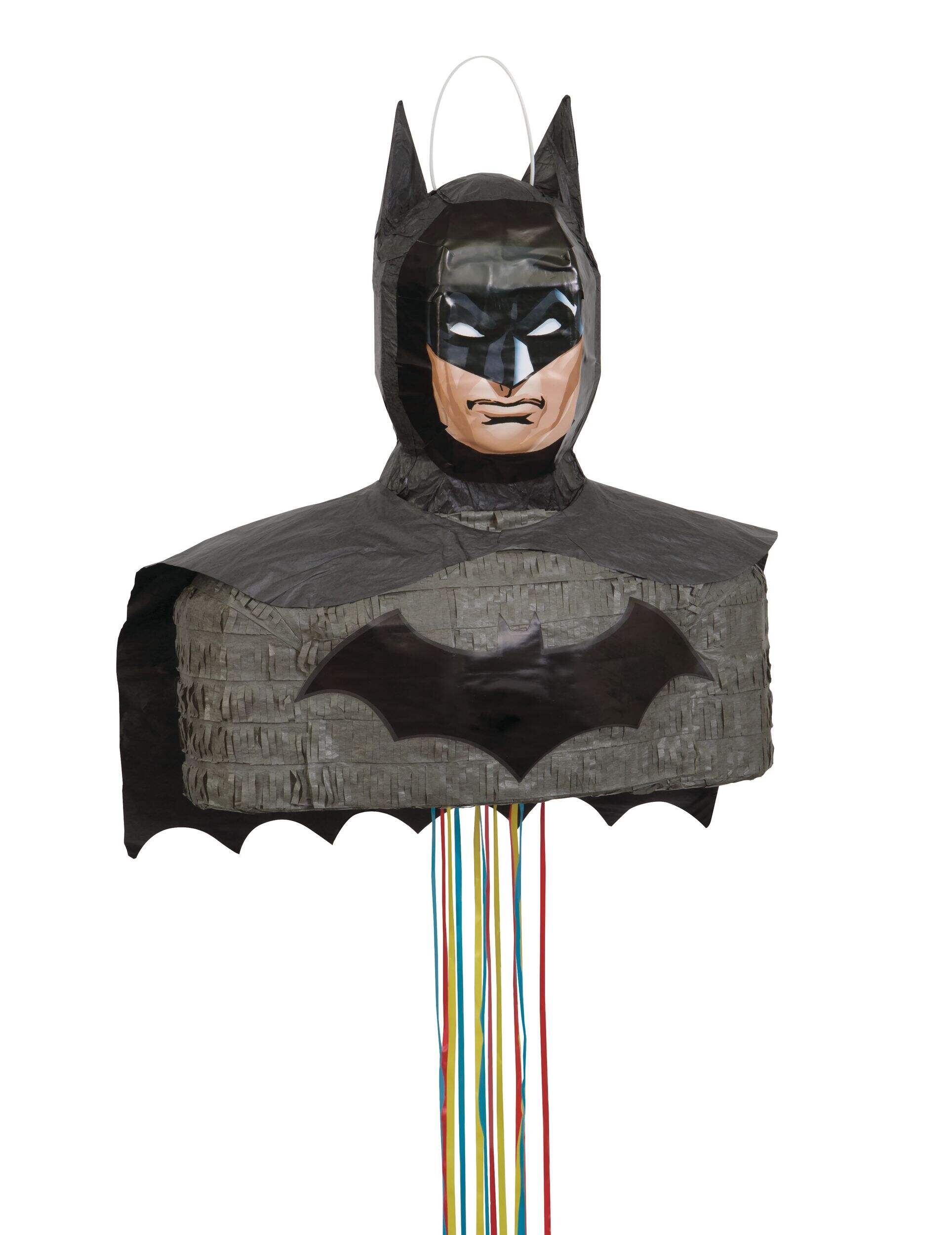 DC Batman Pinata Hanging Pull String Decoration, Black, 15-in, Holds 2lb of Pinata Filler, for Birthday Parties Front_Angled_Right