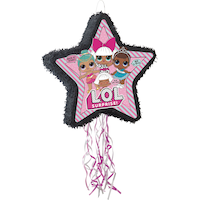 L.O.L. Surprise! Star Pinata Hanging Pull String Decoration, Pink/Black, 23-in, Holds 2lb of Pinata Filler, for Birthday Parties Front_Angled_Right