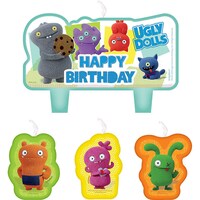 Ugly Dolls "Happy Birthday" Wax Candle Set, Multi-Coloured, 4.5-in, 4-pk, for Birthday Party Front_Flat
