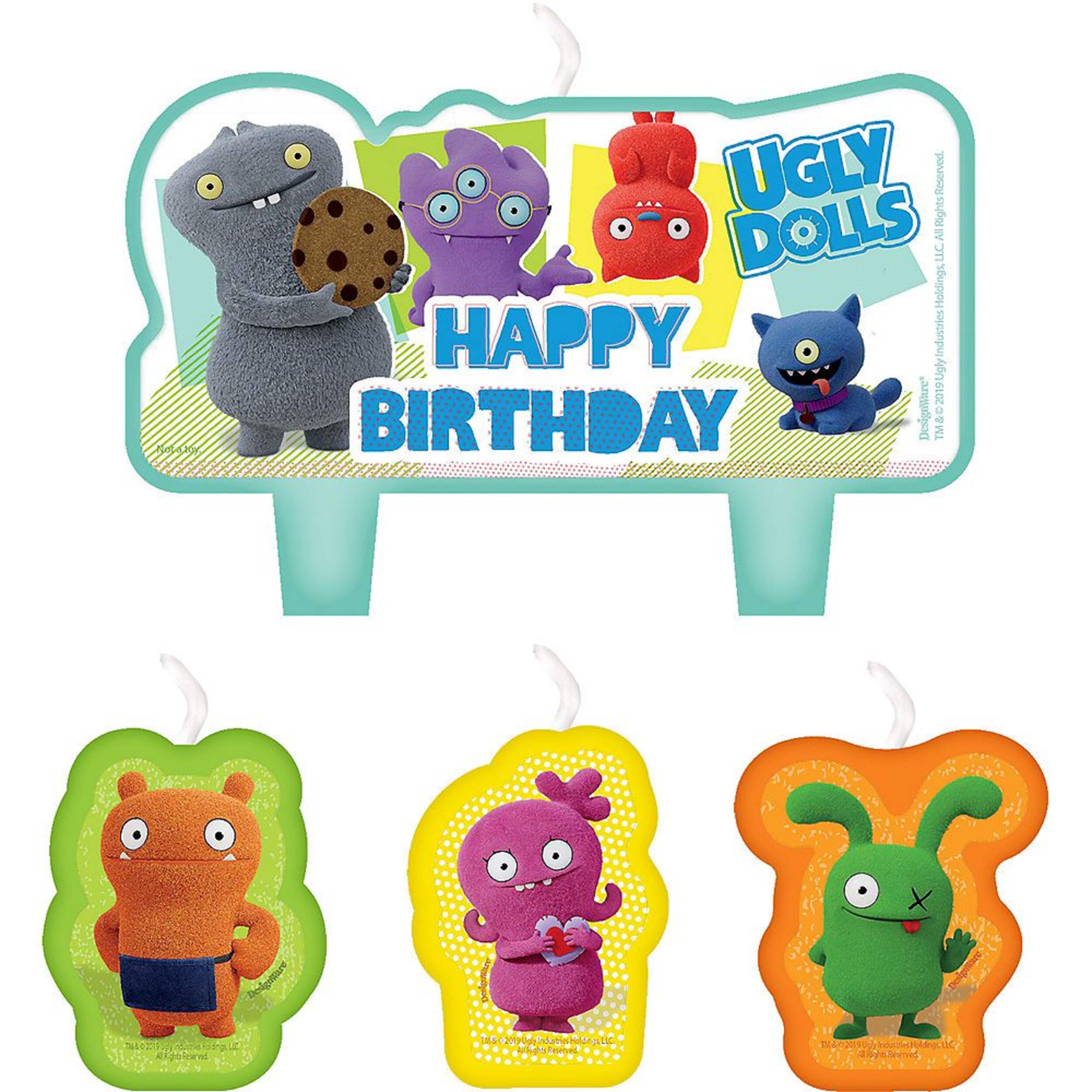Ugly Dolls "Happy Birthday" Wax Candle Set, Multi-Coloured, 4.5-in, 4-pk, for Birthday Party Front_Flat