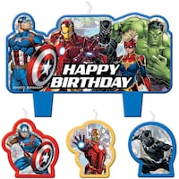 Disney Marvel Avengers "Happy Birthday" Hulk/Iron Man/Black Panther Wax Candle Set, Multi-Coloured, 2.25-in, 4-pk, for Birthday Party Front_Flat