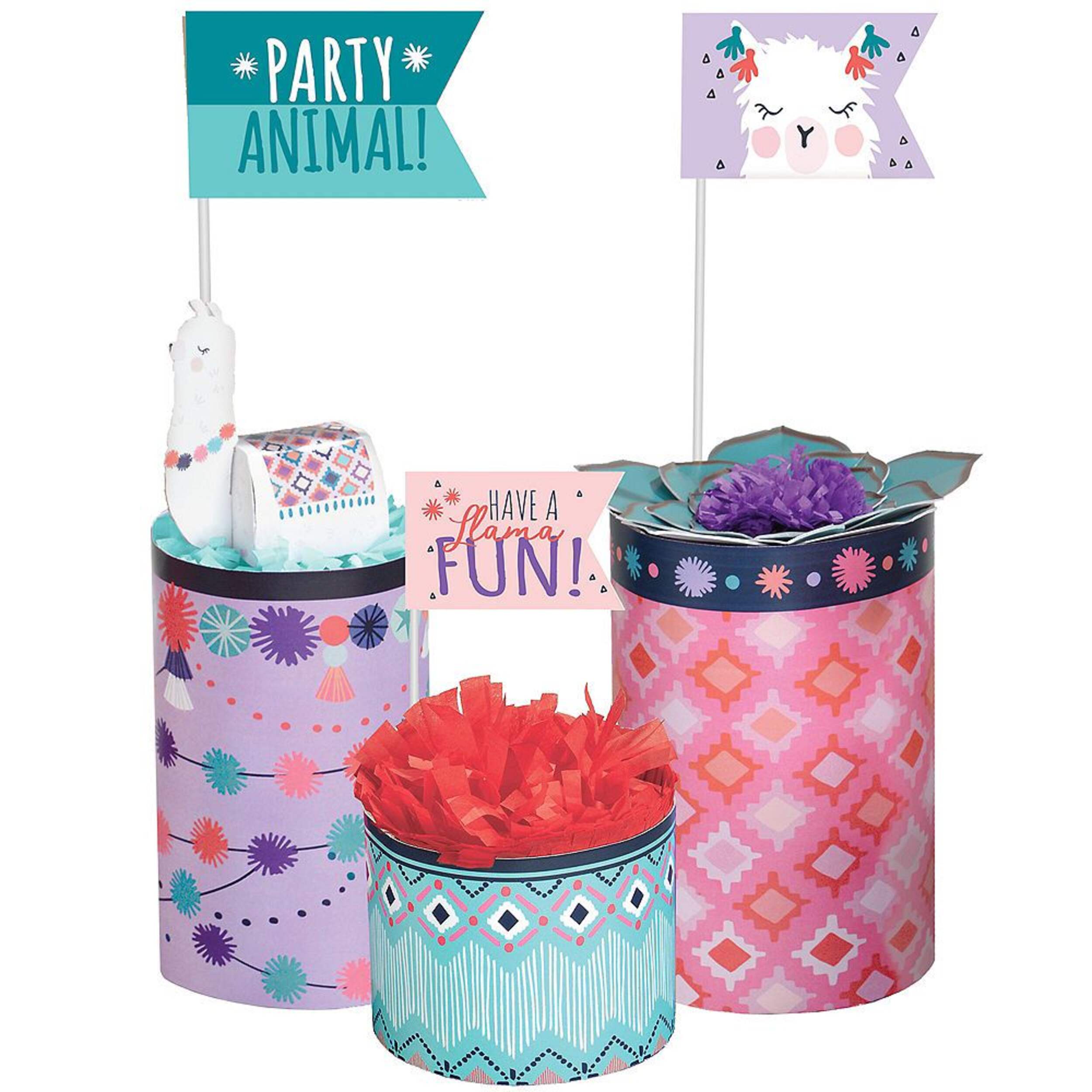 Llama Fun Birthday Party Table Centerpiece Decoration Kit, 3-pc Front_Flat