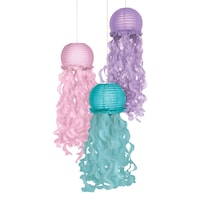 Shimmering Mermaids Jellyfish Paper Lantern Hanging Decorations, Pink/Blue/Purple, 35-in, 3-pk, for Birthday Party Front_Flat