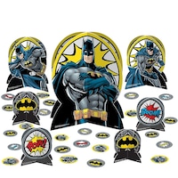 DC Justice League Batman Table Decorating Kit Centerpieces with Confetti, Black/Yellow, 12-in, 27-pk, for Birthday Party Composite_or_Mixed
