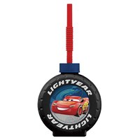 Disney Cars "Lightyear" Lightning Mcqueen Plastic Reusable Sippy Tumbler Cup with Straw, Black/Red, 9-oz, for Birthday Party Front_Flat