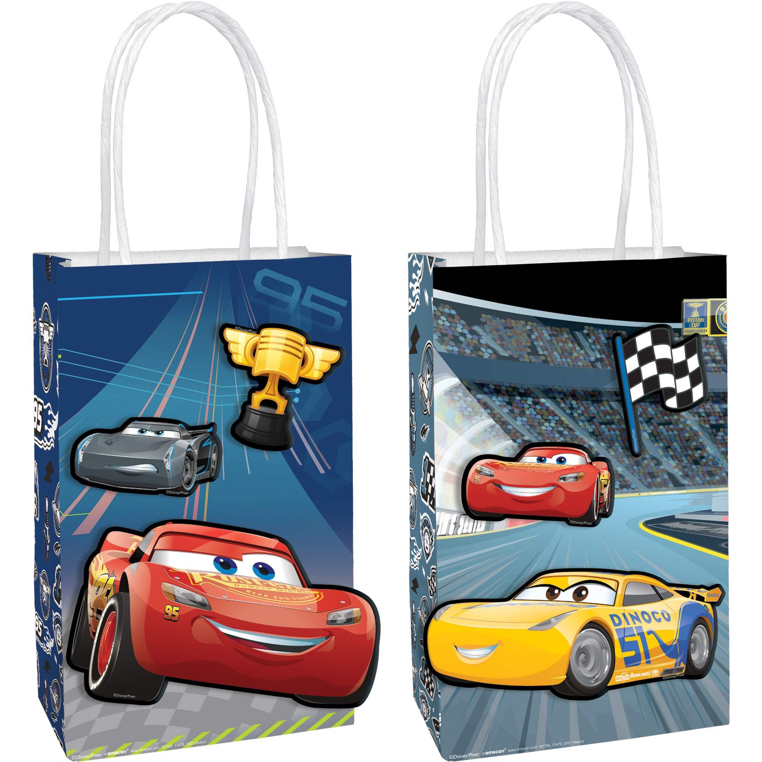 Disney Cars Lightning McQueen Create Your Own Customizable Paper Kraft Gift Bags, Blue/Red/Yellow, 12-in, 8-pk, for Birthday Party Composite_or_Mixed