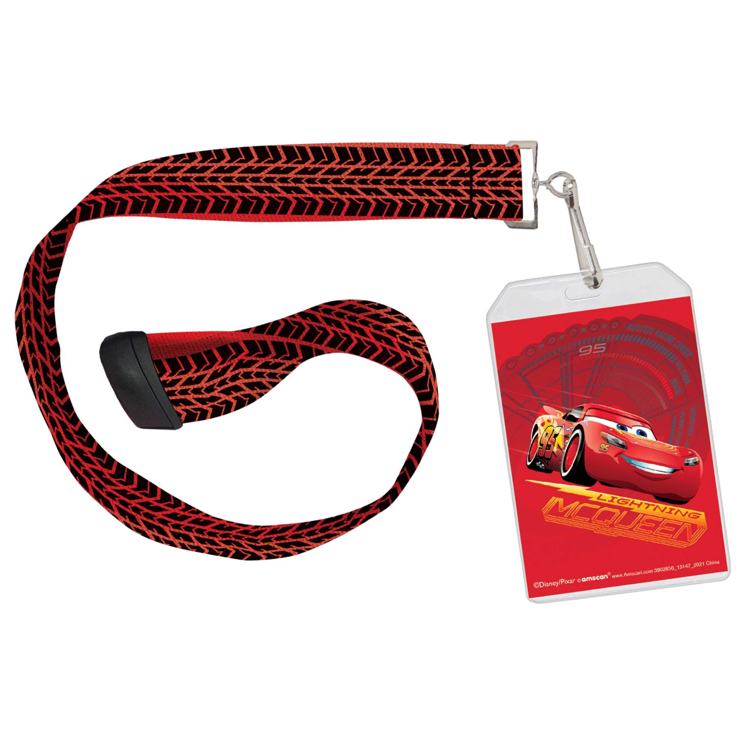Disney Cars Lightning McQueen Fabric & Plastic Lanyard Wearable, Red, One Size, for Birthday Party/Halloween Composite_or_Mixed