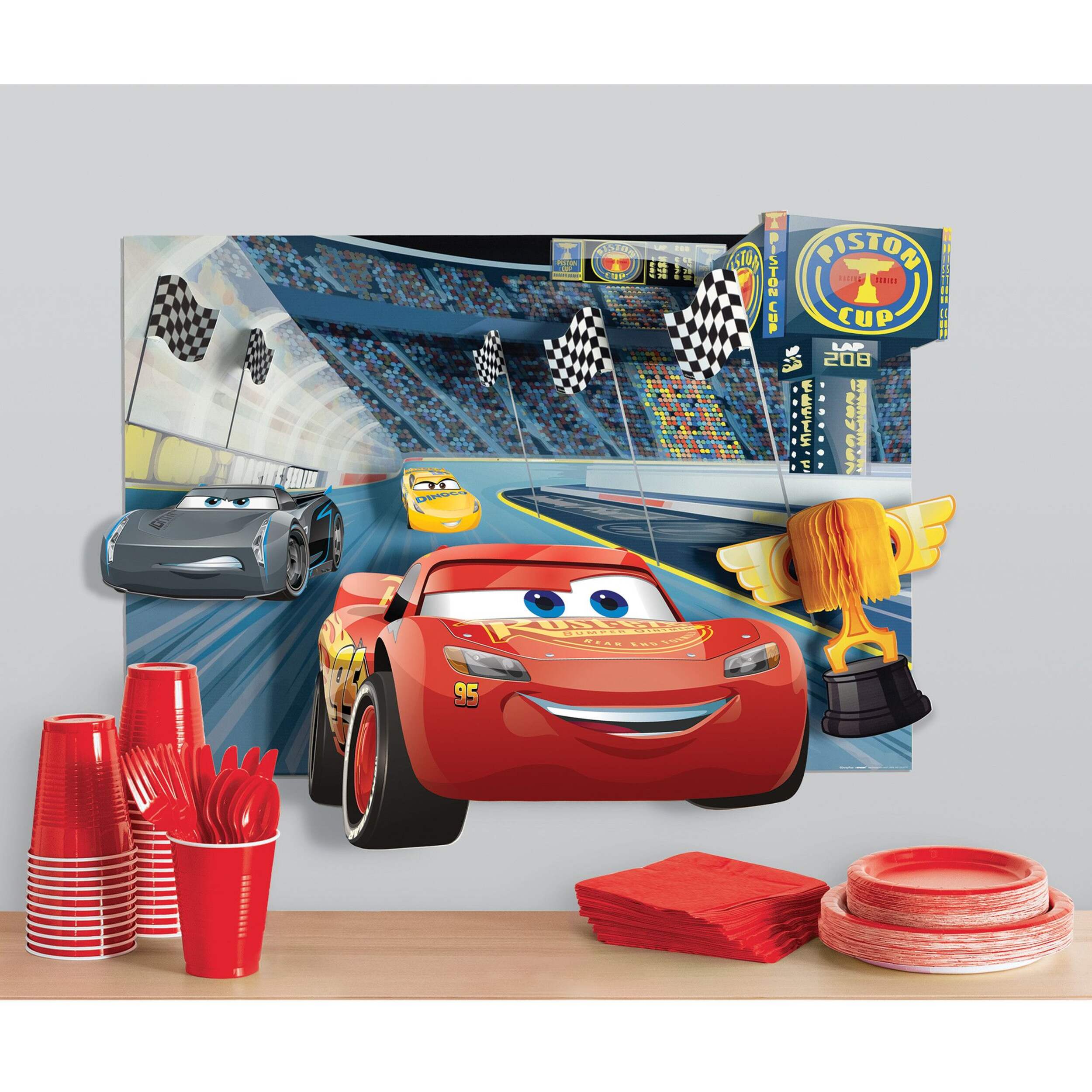 Disney Cars Plastic Scene Setter Background Decoration Blue/Red, 13-in, for Birthday Party Composite_or_Mixed