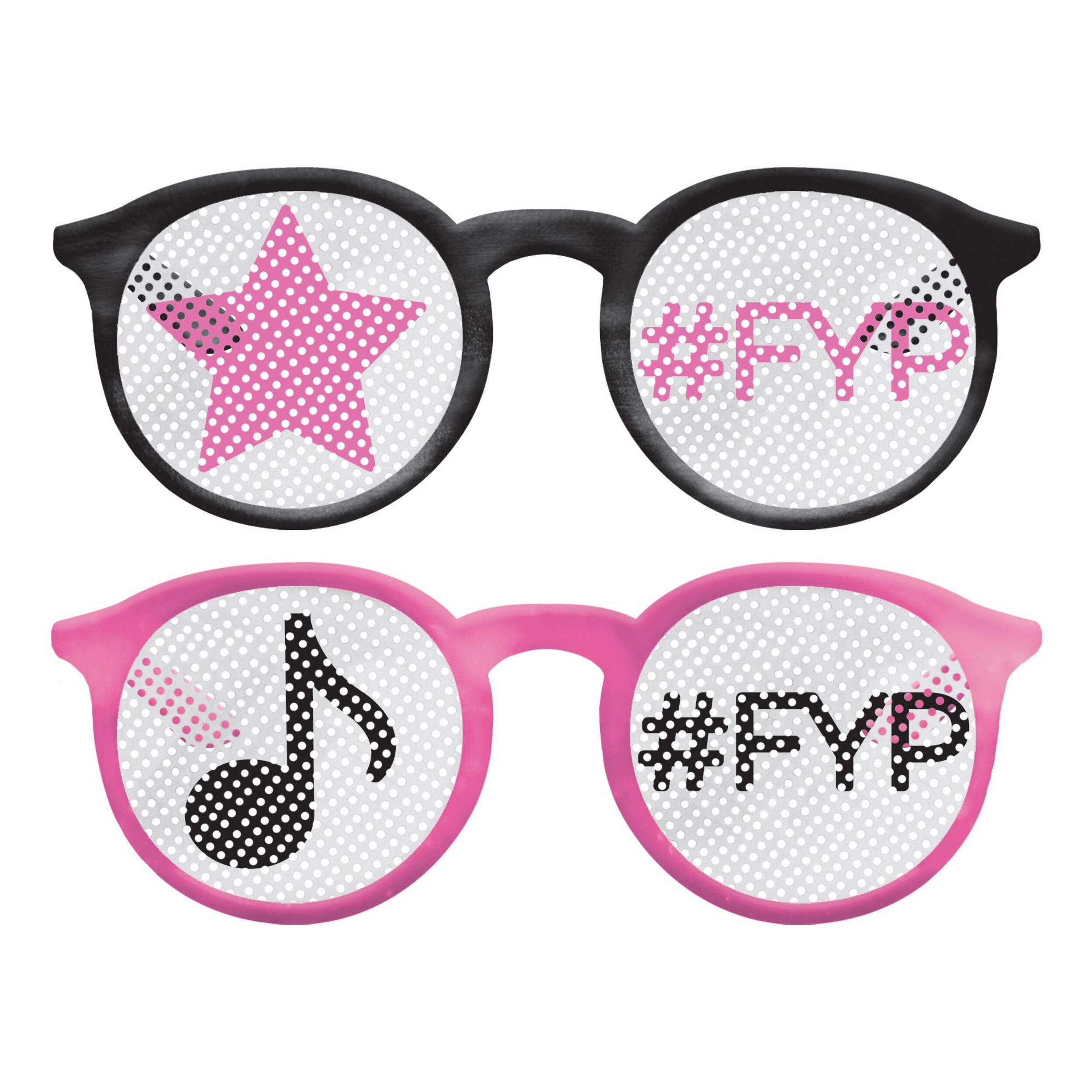 Internet Famous "#FYP" Metallic Printed Eyeglasses, Black/Pink, One Size, 2-pk, Wearable Accessories for Birthdays Front_Flat