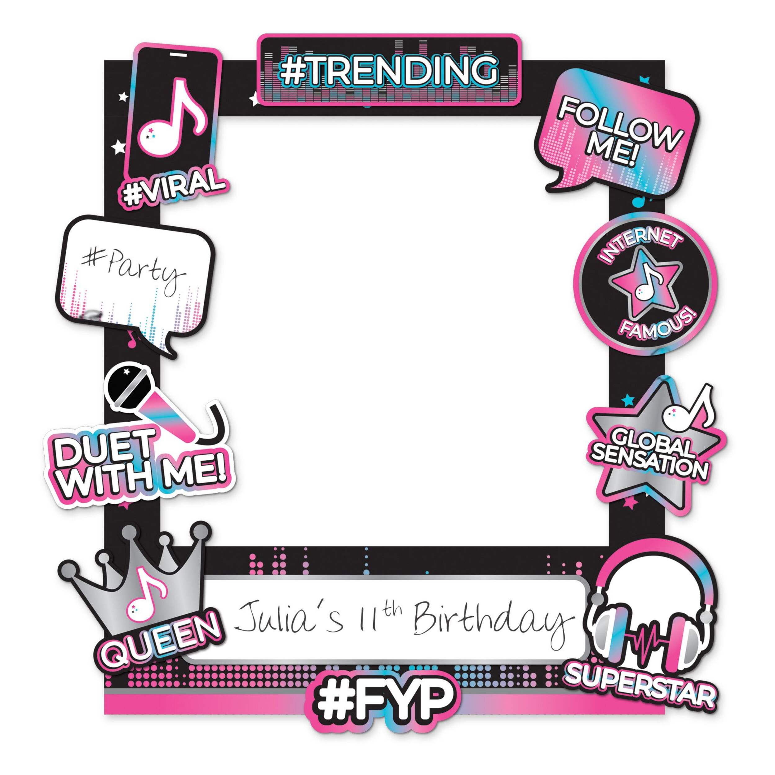 Internet Famous "#Trending" DIY Customizable Photo Frame Decoration, Pink/Blue, 31.5-in, for Birthday Party Front_Flat