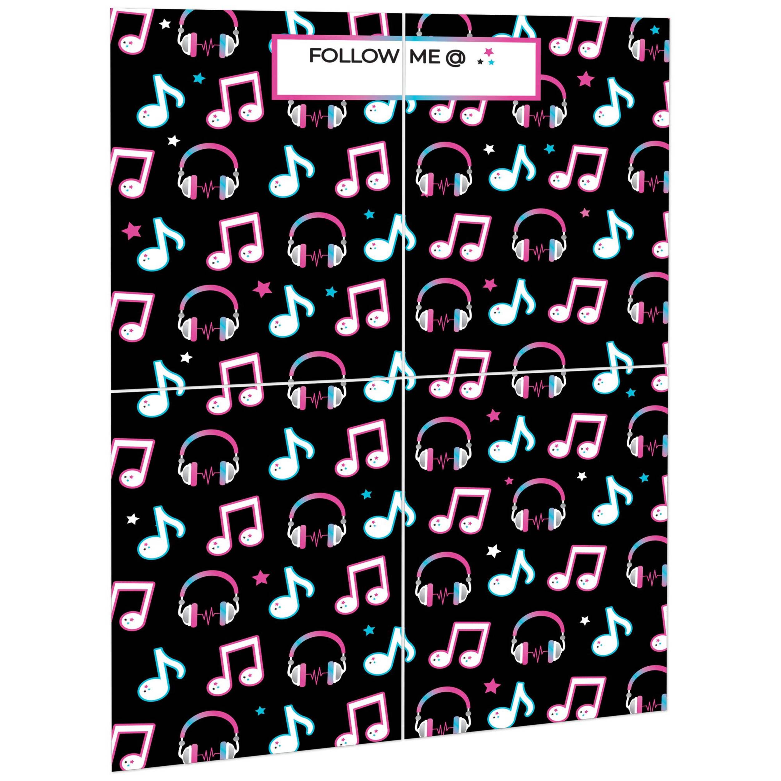 Internet Famous Plastic Scene Setter Background Decoration, Black/Pink, Music Notes, 14.5-in, 4-pk, for Birthday Party Front_Angled_Right