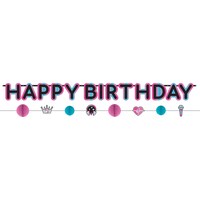 Internet Famous "Happy Birthday" Hanging Garland Banner Decoration, Blue/Pink/Black, 10.5-ft, 2-pk, for Birthday Party Front_Flat