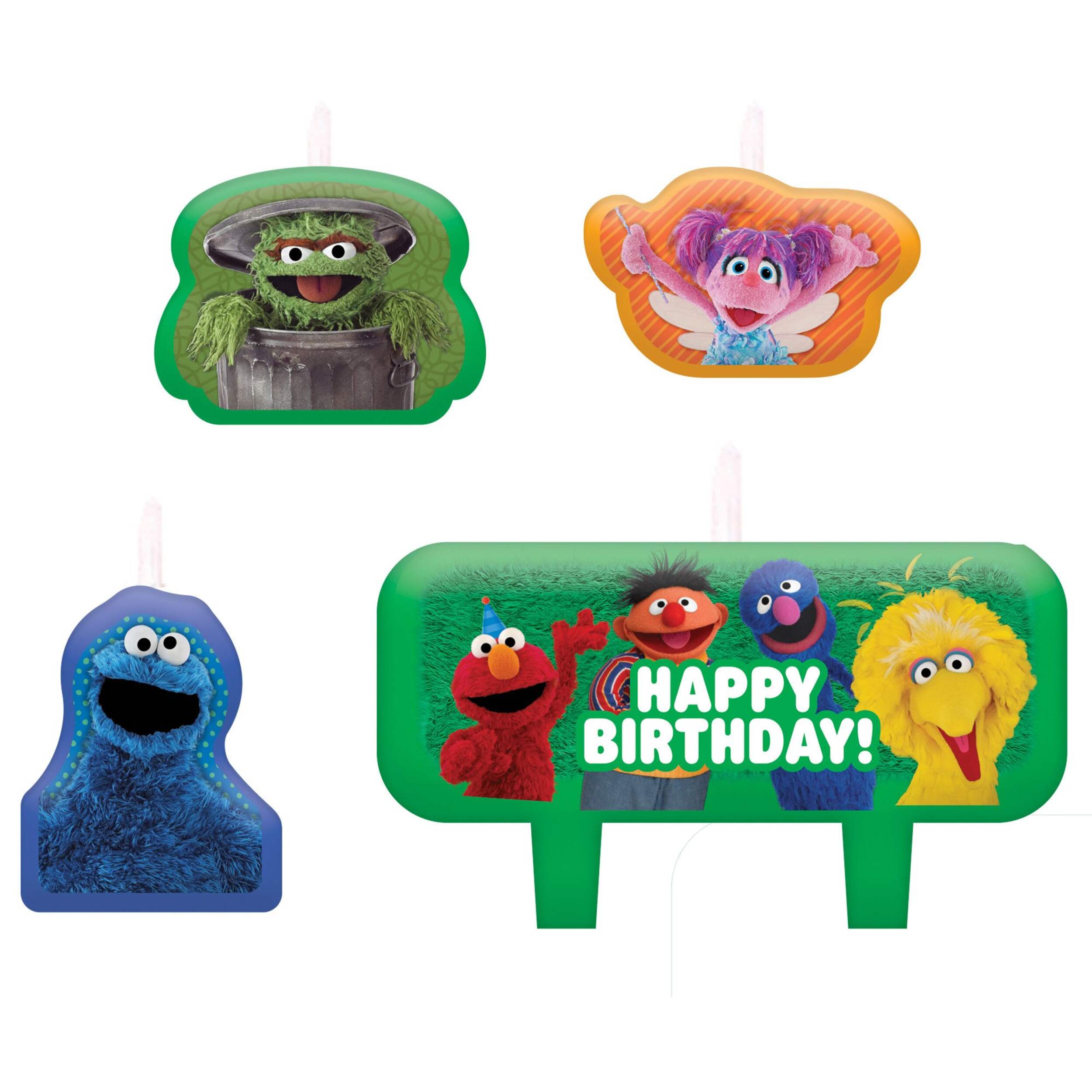 Sesame Street "Happy Birthday" Wax Candle Set, Multi-Coloured, 4.9-in, 4-pk, for Birthday Party Front_Flat