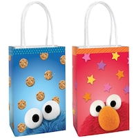 Sesame Street Elmo & Cookie Monster Create Your Own Customizable Paper Kraft Gift Bags, Blue/Red, 12.5-in, 8-pk, for Birthday Party