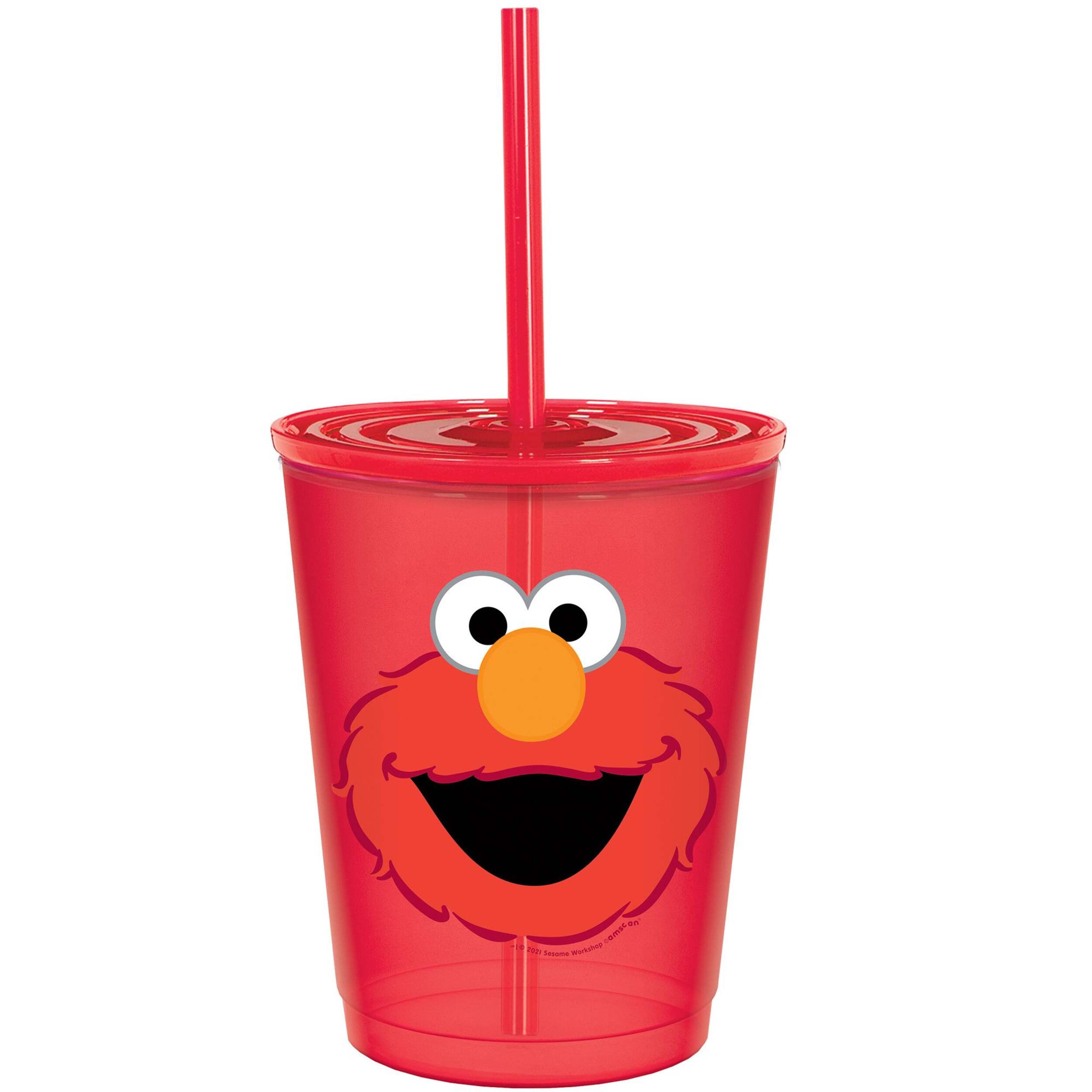 Sesame Street Elmo Plastic Reusable Sippy Tumbler Cup with Straw, Red, 9-oz, for Birthday Party Front_Elevated