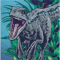Jurassic World Dinosaur Square Paper Disposable Beverage Napkins, Blue, 5-in, 16-pk, 2-ply, for Birthday Party Front_Flat