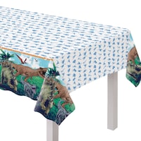 Jurassic World Dinosaur Rectangle Plastic Reusable Table Cover, Blue/Green, 54x96-in, for Birthday Party CloseUp